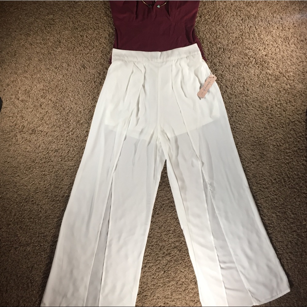 IRIS BASIC High Waist Slit Wide Leg Palazzo